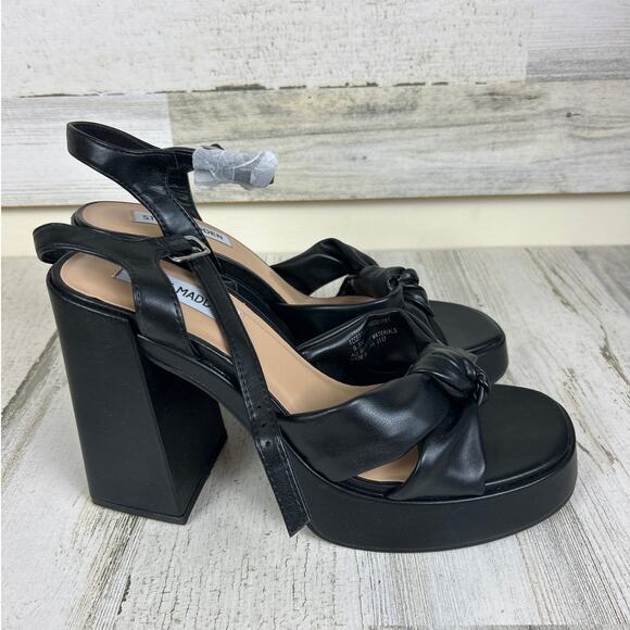 Steve Madden Womens 9.5 Black Acceptance Faux Leather Heel Platform Sandals NEW - Picture 4 of 9